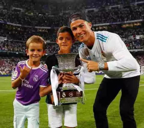 Cristiano Ronaldo And His Son Pose With Spanish Super Cup